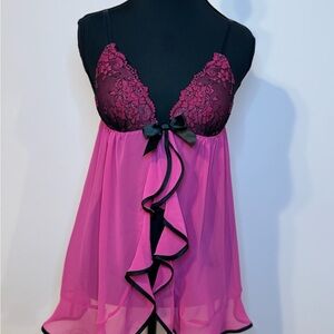Linea Donatella Pink and Black Chemise with Sheer Lace